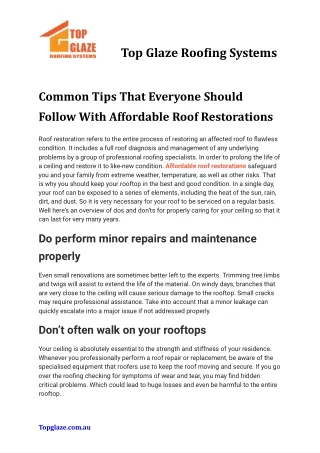 top glaze roo ing systems