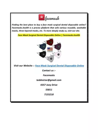 Face Mask Surgical Dental Disposable Online  Facemasks.health