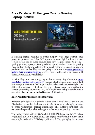 Acer Predator Helios 300 Core i7 Gaming Laptop in 2022