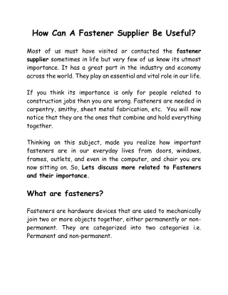 how can a fastener supplier be useful