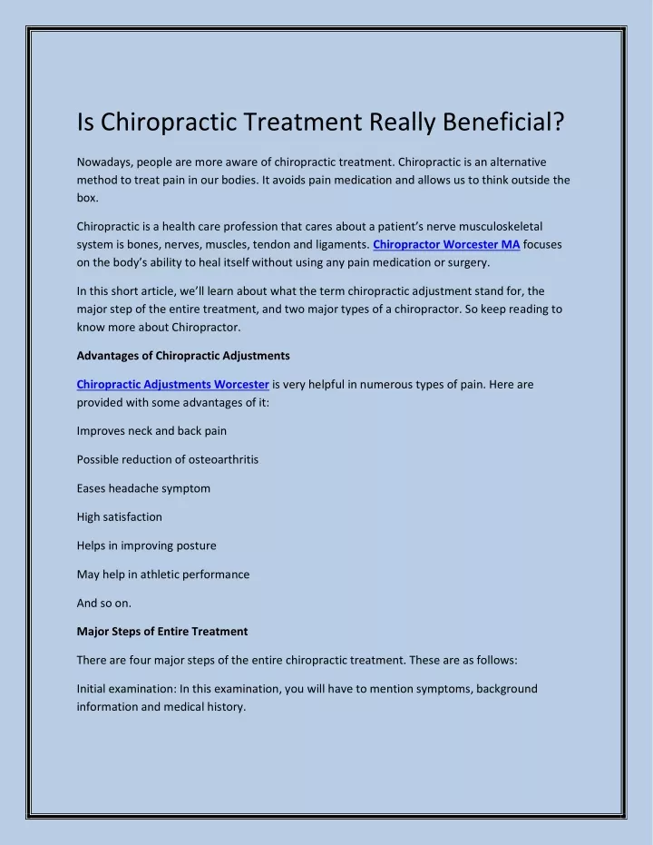 is chiropractic treatment really beneficial