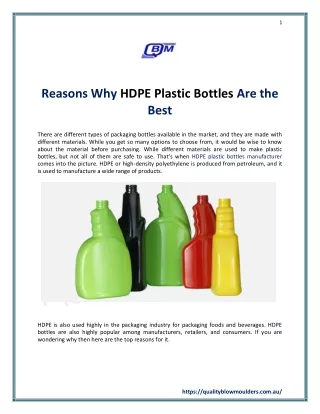 Reasons Why HDPE Plastic Bottles Are the Best