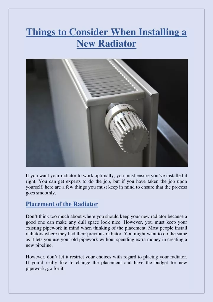 things to consider when installing a new radiator