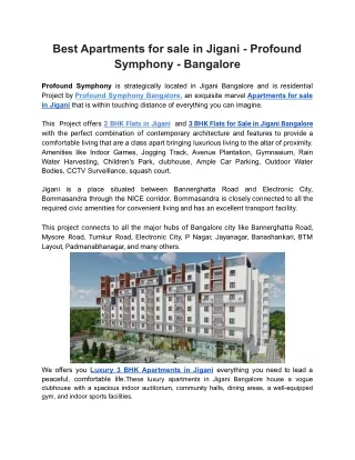 Best Apartments for sale in Jigani - profound symphony