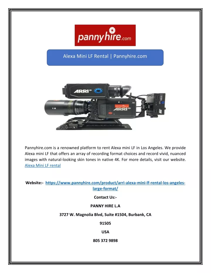 alexa mini lf rental pannyhire com