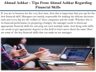 Ahmad Ashkar - Tips From Ahmad Ashkar Regarding Financial Skills