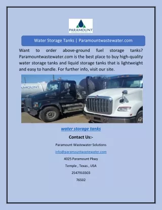 Water Storage Tanks | Paramountwastewater.com