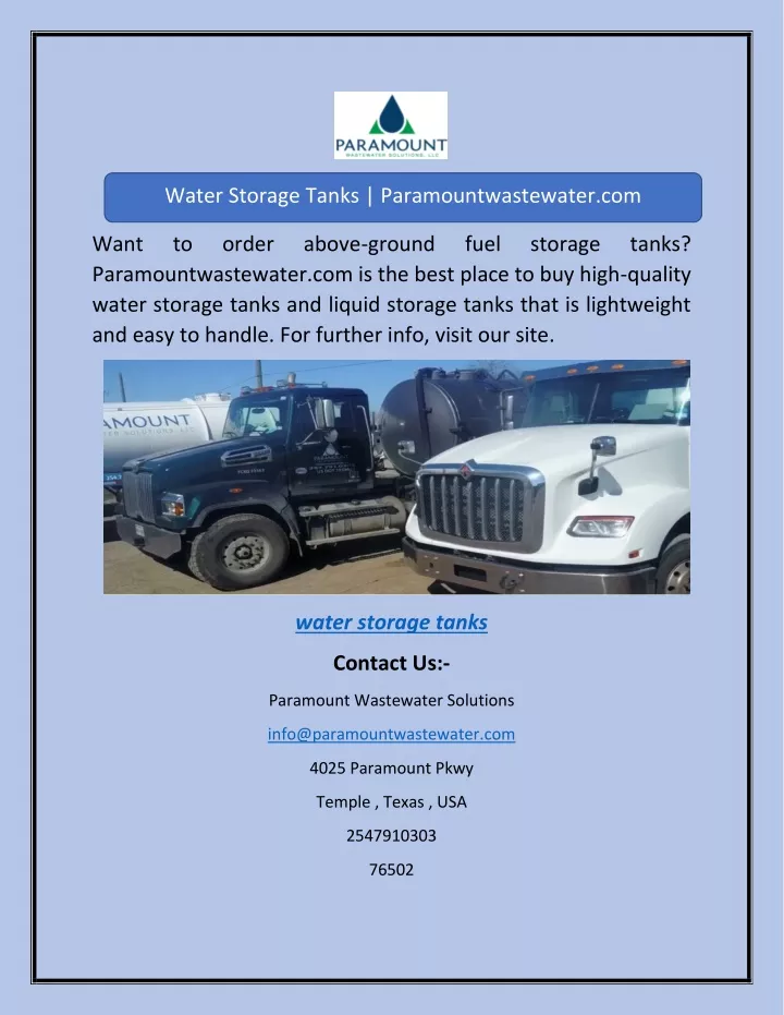 water storage tanks paramountwastewater com