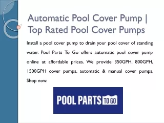 Automatic Pool Cover Pump | Top Rated Pool Cover Pumps