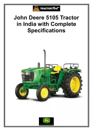 John Deere 5105 Tractor in India with Complete Specifications