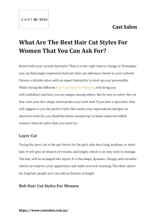 What Are The Best Hair Cut Styles For Women That You Can Ask For