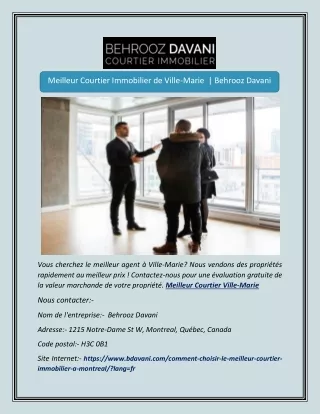 Meilleur Courtier Immobilier de Ville-Marie  | Behrooz Davani