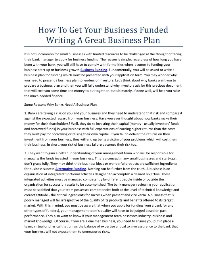 how to get your business funded writing a great