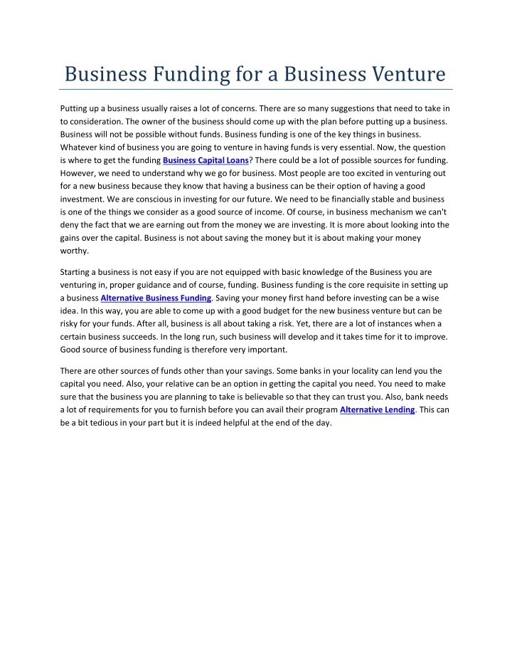 business funding for a business venture