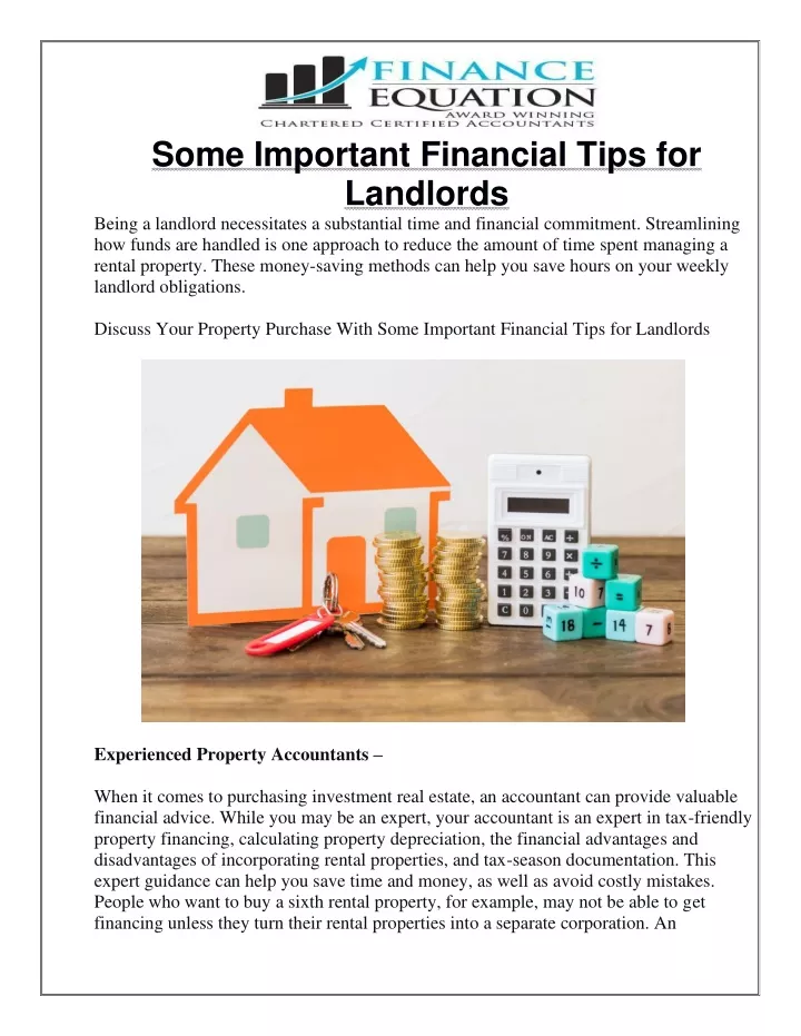 some important financial tips for landlords being