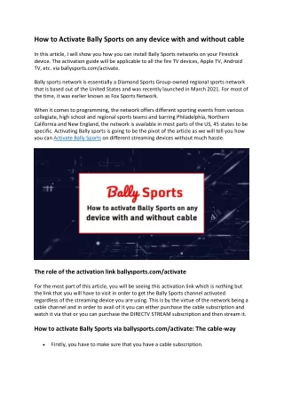 how to activate bally sports on any device with