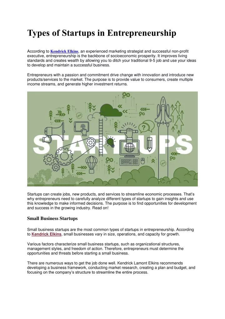 types of startups in entrepreneurship