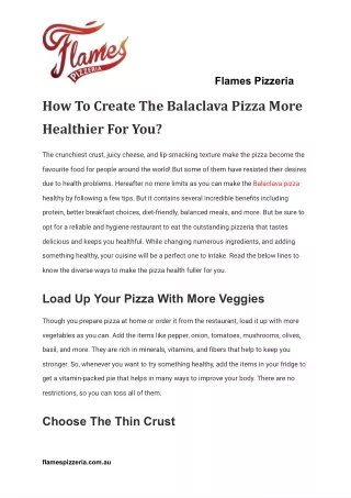 How To Create The Balaclava Pizza More Healthier For You