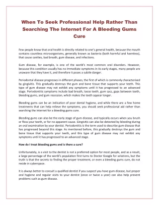 When To Seek Professional Help Rather Than Searching The Internet For A Bleeding Gums Cure