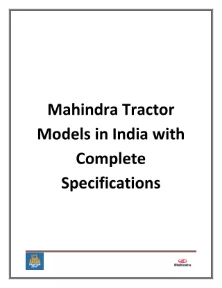 Mahindra Tractor Models in India with Complete Specifications