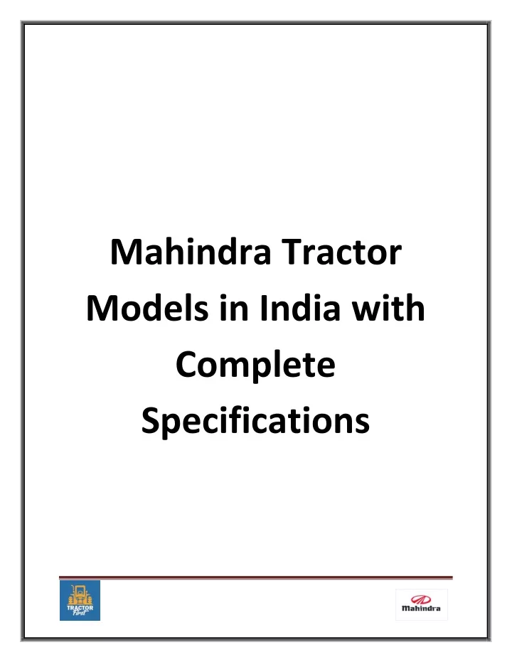 mahindra tractor models in india with complete
