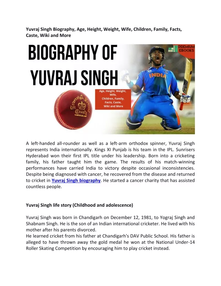 yuvraj singh biography age height weight wife