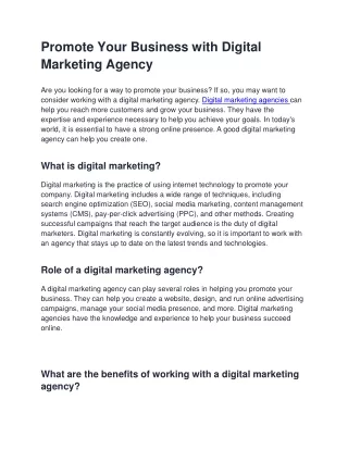 Promote Your Business with Digital Marketing Agency