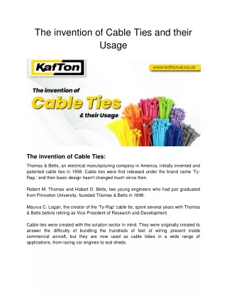 The invention of Cable Ties and their Usage