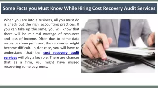 Some Facts you Must Know While Hiring Cost Recovery Audit Services