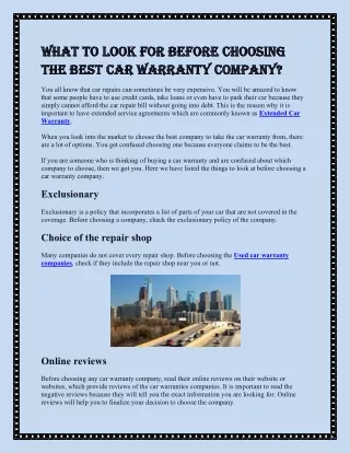 Best Vehicle Warranty protection