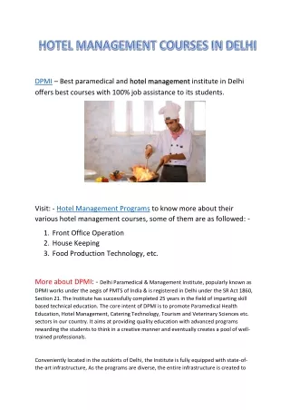 Hotel management courses in Delhi