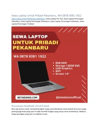 Sewa Laptop Untuk Pribadi Pekanbaru, WA 0878 9381 1922