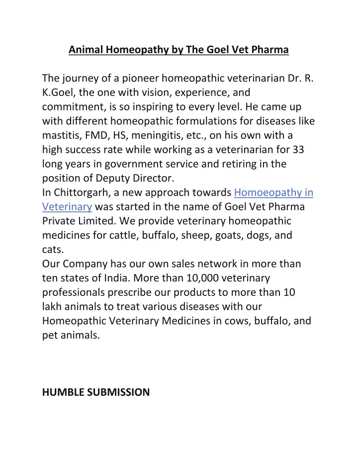 animal homeopathy by the goel vet pharma