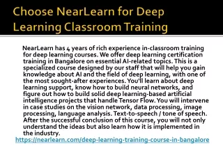Choose NearLearn for Deep Learning Classroom Training