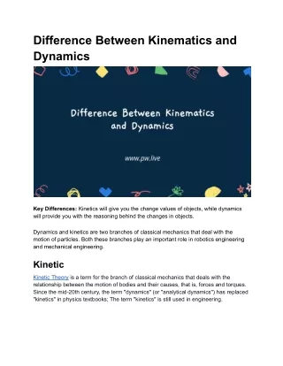 difference between kinematics and dynamics