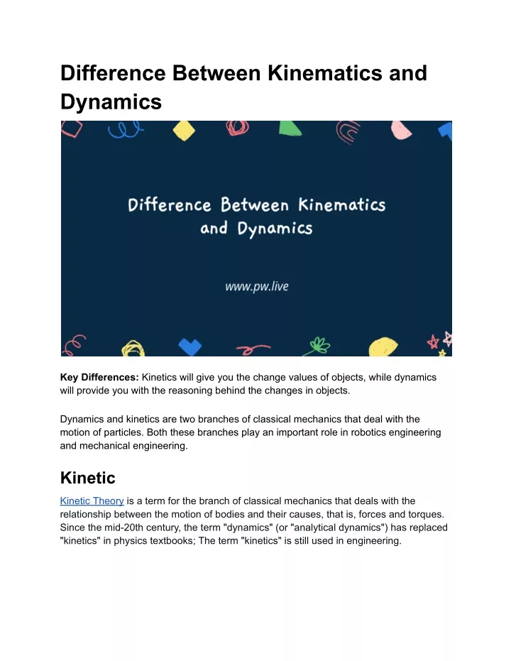 PPT - Difference Between Kinematics And Dynamics PowerPoint ...