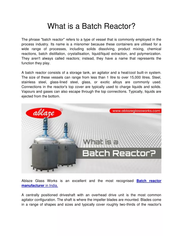 what is a batch reactor