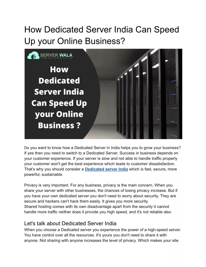 how dedicated server india can speed up your