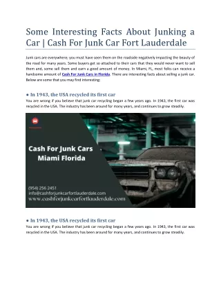 Some Interesting Facts About Junking a Car You Should Know!