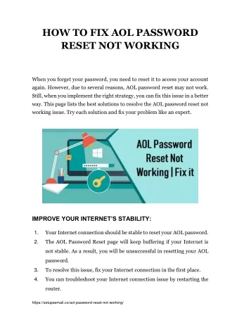 Fix AOL Password Reset Not Working - Complete Guide