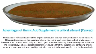Advantages of Humic Acid Supplement in critical ailment (Cancer)