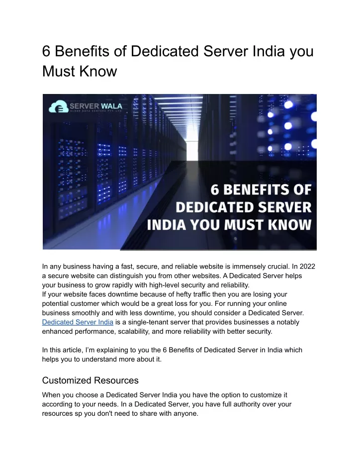 6 benefits of dedicated server india you must know