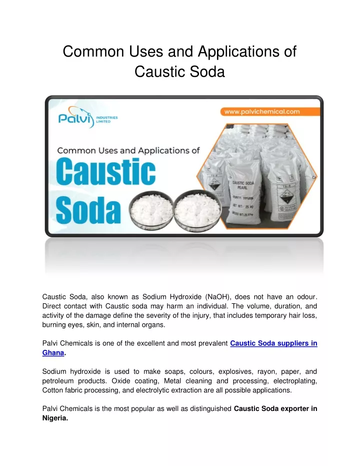 common uses and applications of caustic soda