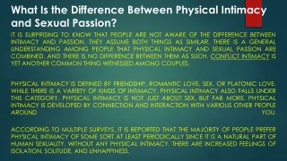 Difference Between Physical Intimacy and Sexual Passion