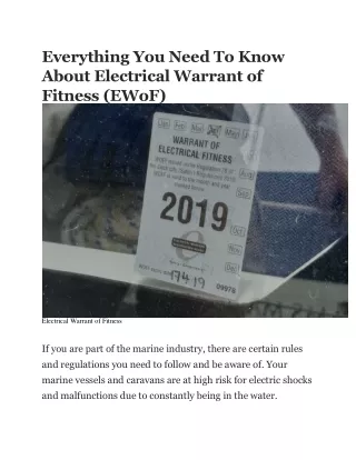 Everything You Need To Know About Electrical Warrant of Fitness