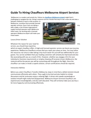 Guide To Hiring Chauffeurs Melbourne Airport Services
