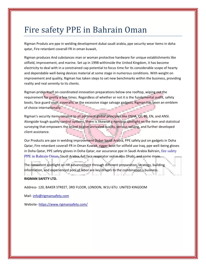 fire safety ppe in bahrain oman