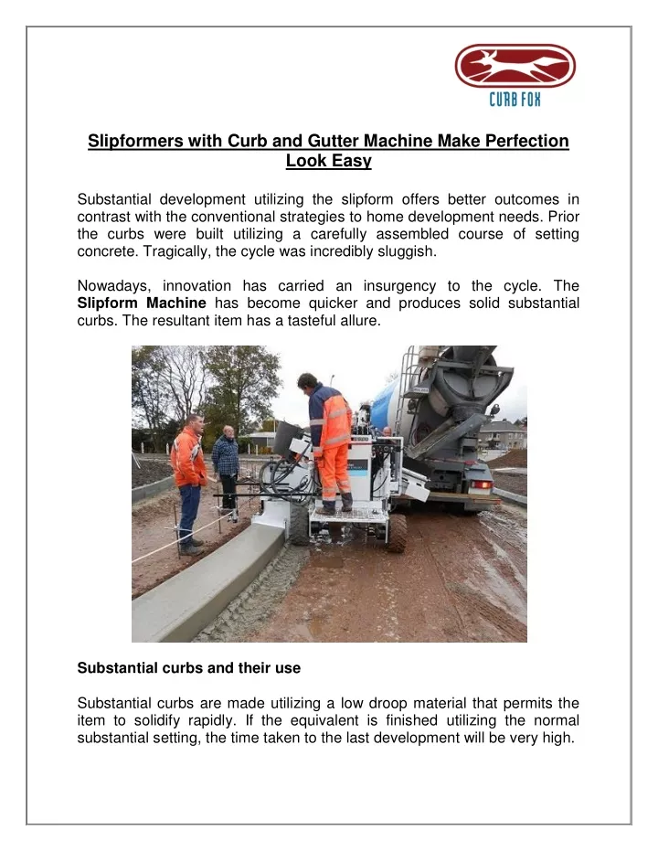 slipformers with curb and gutter machine make