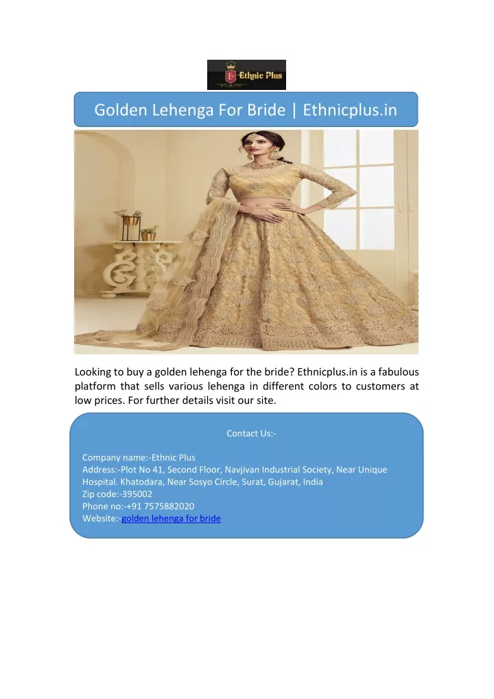 golden lehenga for bride ethnicplus in