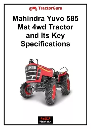 Mahindra Yuvo 585 Mat 4wd Tractor And Its Key Specifications